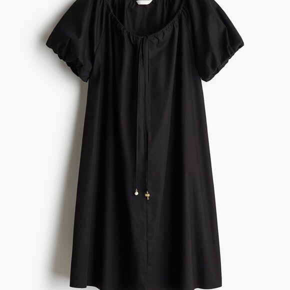 H&M Drawstring Neck Dress Black Babydoll Dress w/ Bead and Palm Tree Charms XS - Picture 4 of 16